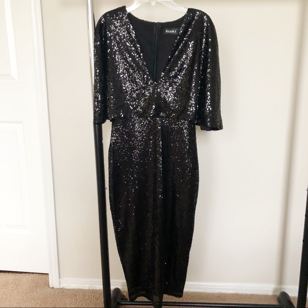 Asos black sequin midi dress